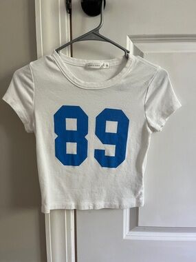 Altar'd State White Crop Tee with Blue '89 Graphic